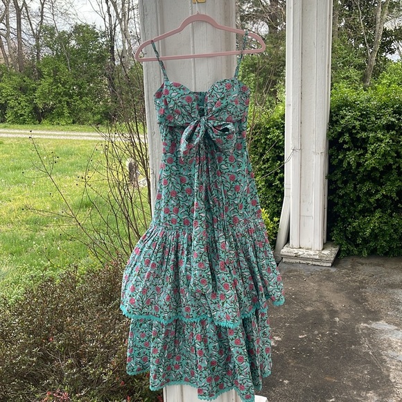 EDDY Dresses & Skirts - NWT 378 EDDY Helen Tiered Teal and Pink Floral Maxi Dress 100% Cotton Boho Luxe